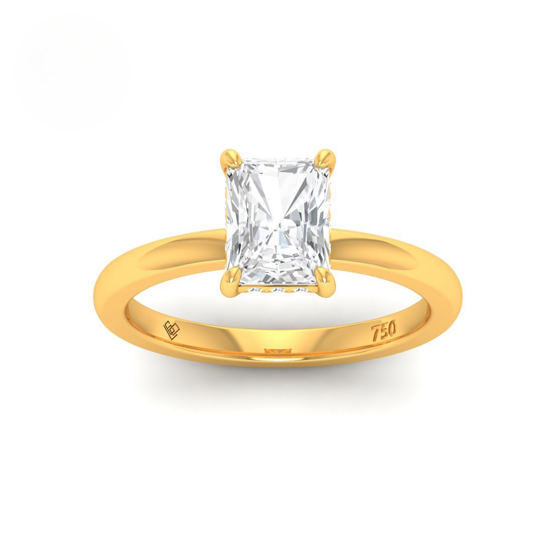 Léa Radiant Cut Diamond engagement ring with hidden halo in 18k gold setting