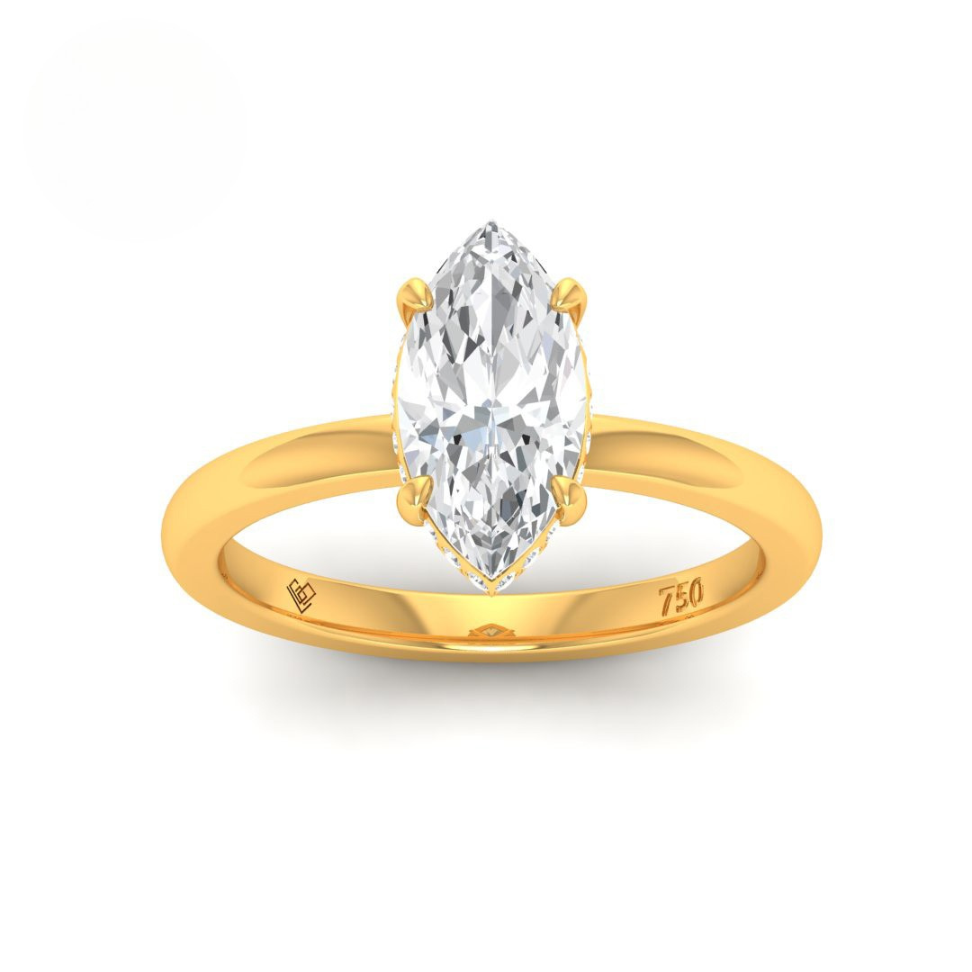 Léa marquise cut diamond engagement ring with hidden halo in 18k gold setting