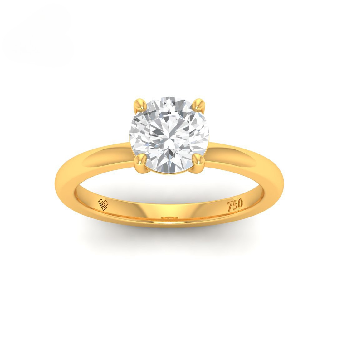 Noémie Solitaire Round cut diamond engagement ring with 18k gold band and four claw setting
