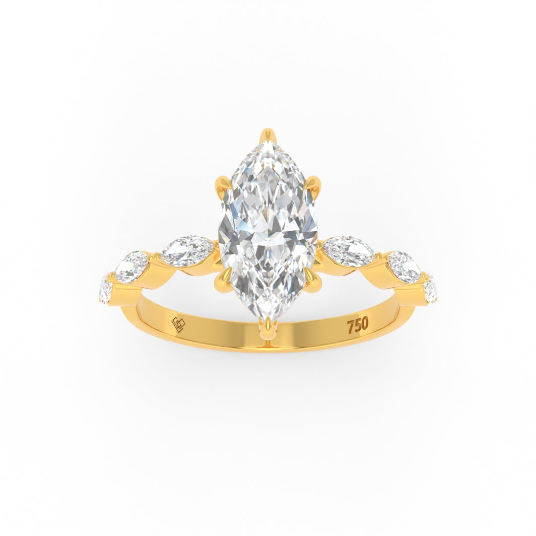 Kasandra marquise cut diamond engagement ring with marquise cut diamond band in 18k gold