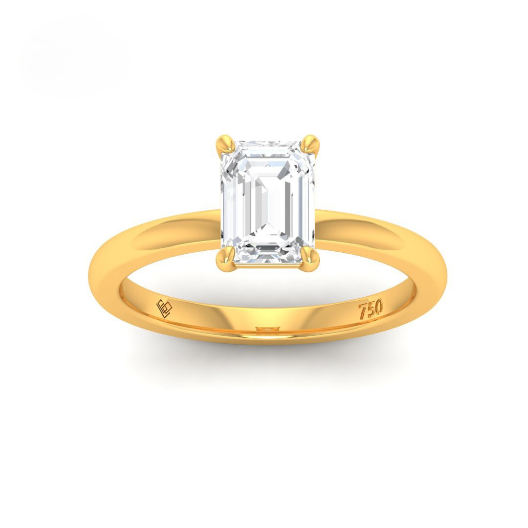 Noémie Solitaire Emerald cut diamond engagement ring with 18k gold band and four claw setting