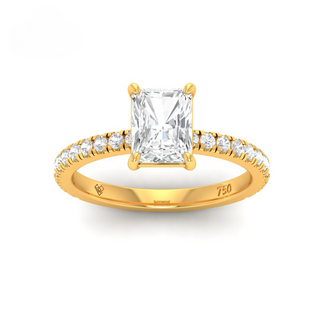 Abigail radiant cut diamond engagement ring with yellow gold band and diamond accents