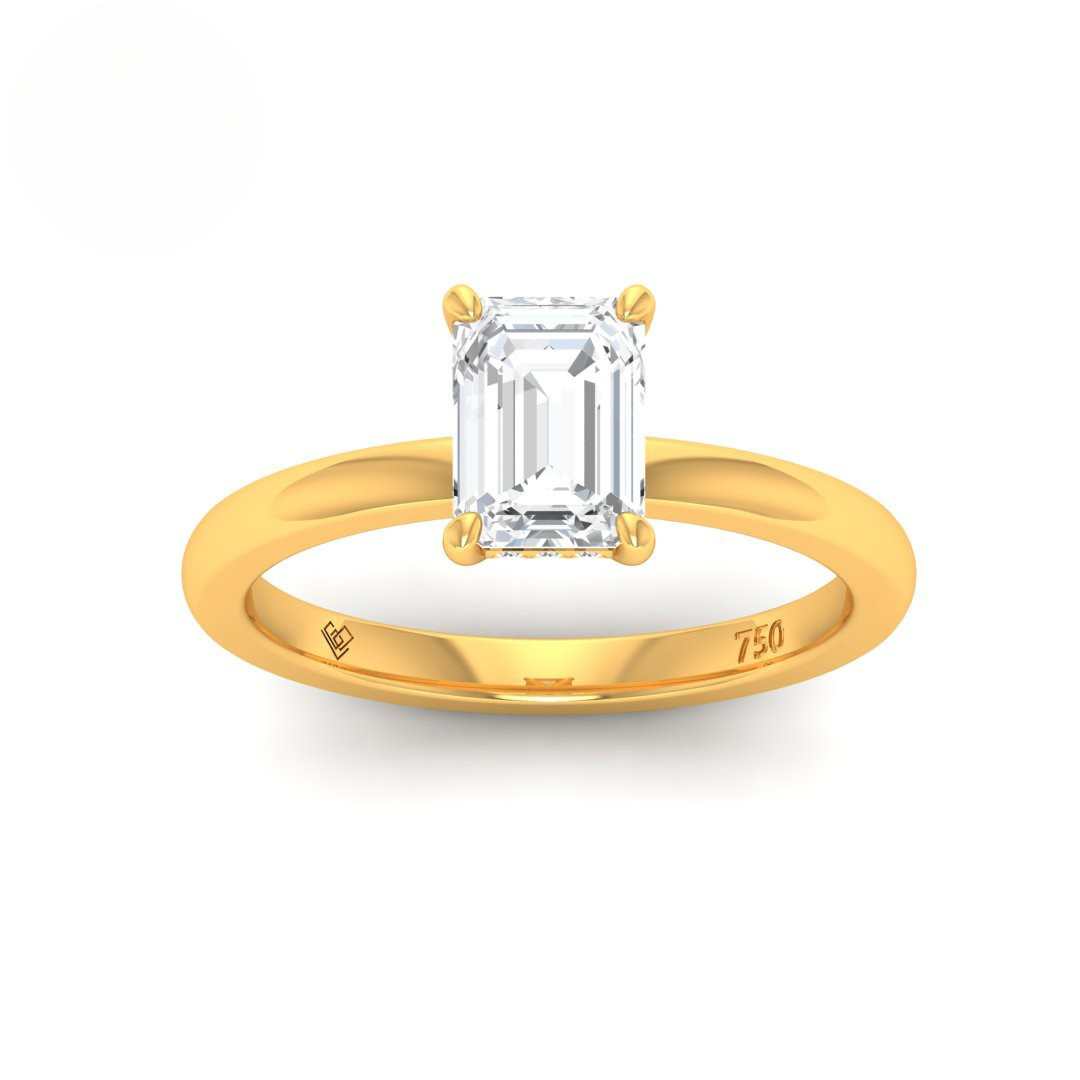 Léa emerald cut diamond engagement ring with hidden halo in 18k gold band