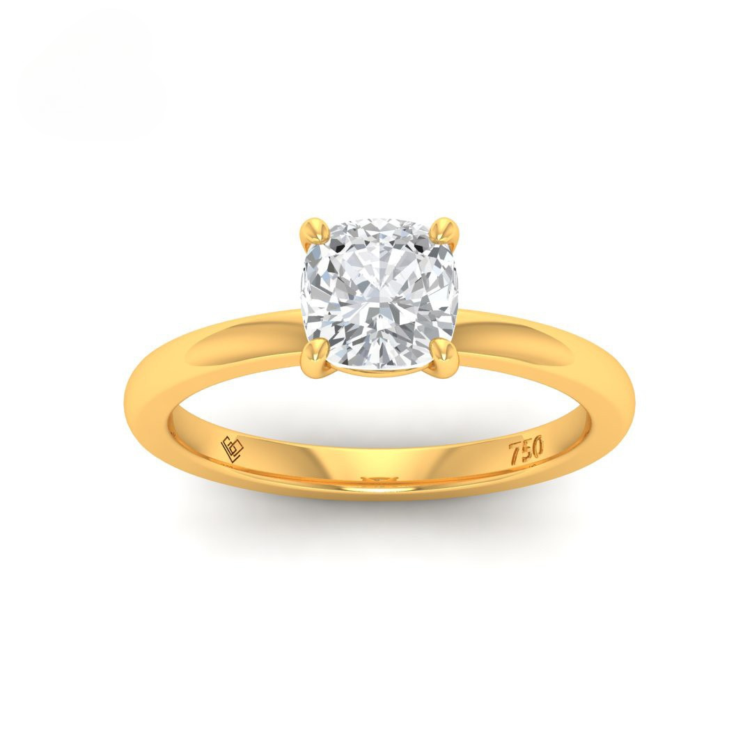 Noémie Solitaire Cushion cut diamond engagement ring with 18k gold band