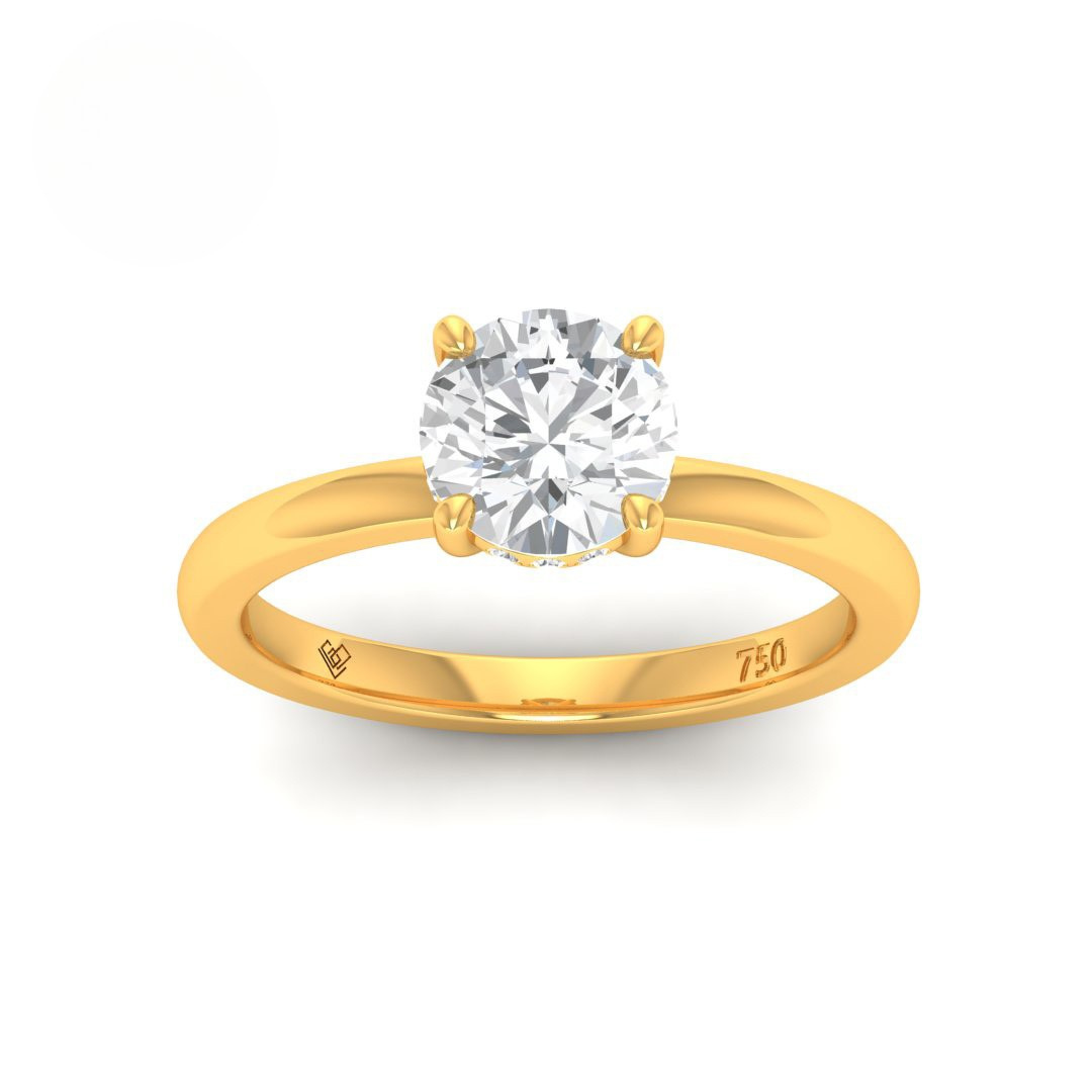 Léa round cut diamond engagement ring with hidden halo in 18k gold setting