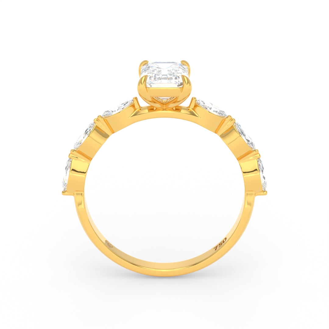 Kasandra Emerald Cut Diamond Engagement RIng With A Marquise Cut Diamonds Band