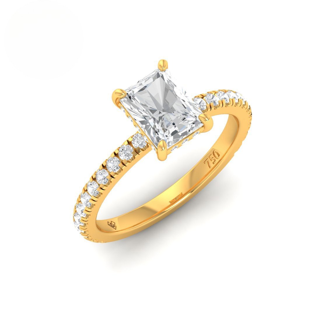 Chloé Radiant Cut Diamond Engagement Ring with Diamond Hidden Halo and Diamond Band