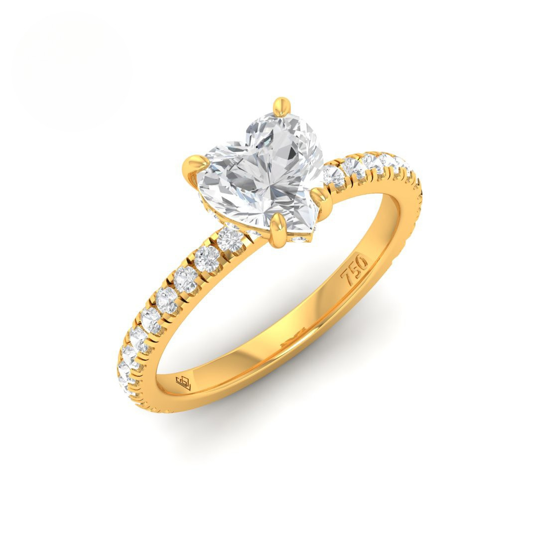 Chloé Heart Cut Diamond Engagement Ring with Diamond Hidden Halo and Diamond Band