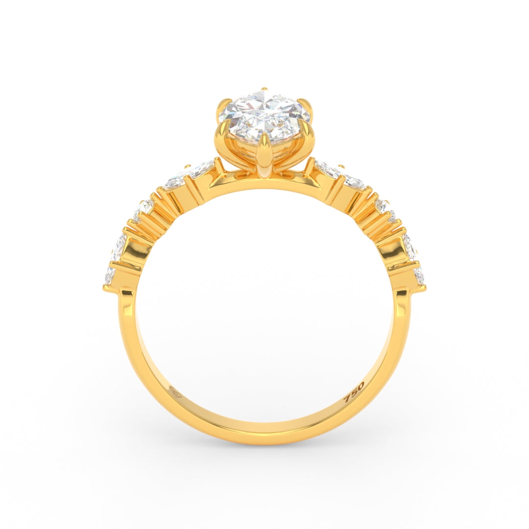 Elizabeth Marquise Cut Diamond Engagement Ring With A Marquise and Round Cut Diamond Band
