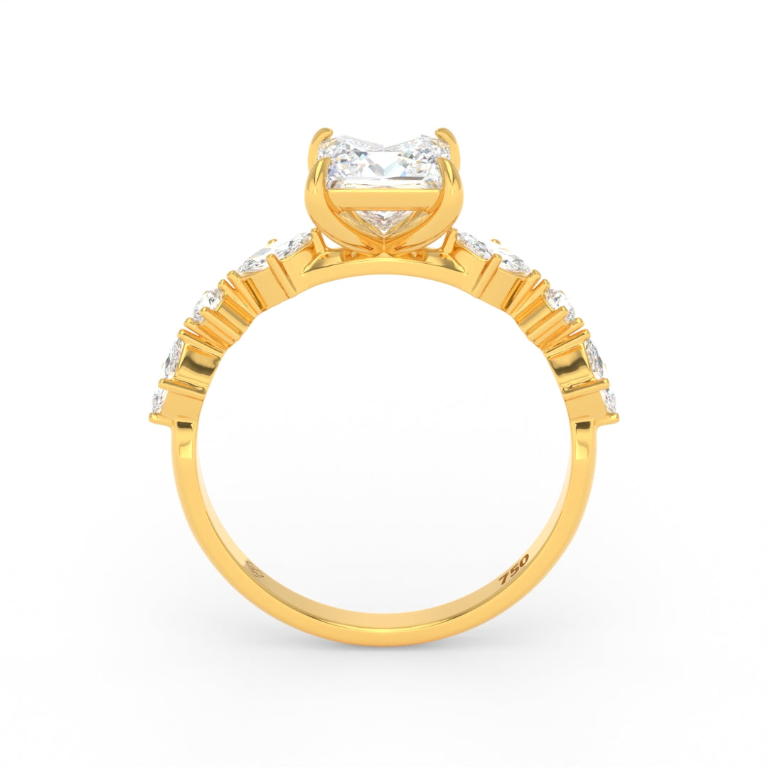 Elizabeth Princess Cut Diamond Engagement Ring With A Marquise and Round Cut Diamond Band