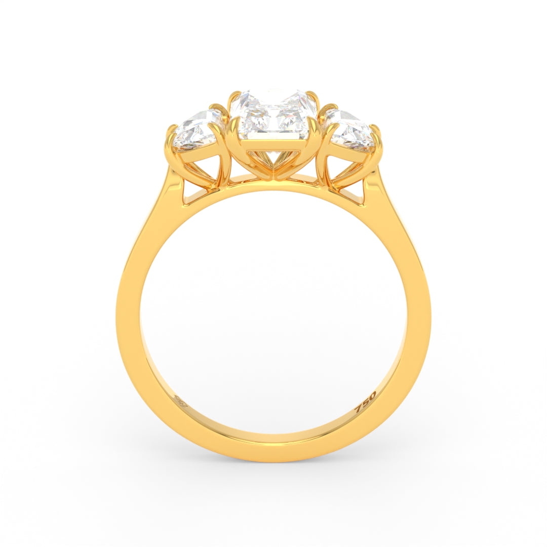 Kamala Radiant Cut Diamond Engagement Ring With Half Moon Cut Side Diamond