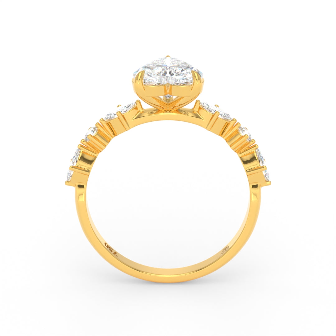Elizabeth Heart Cut Diamond Engagement Ring With A Marquise and Round Cut Diamond Band