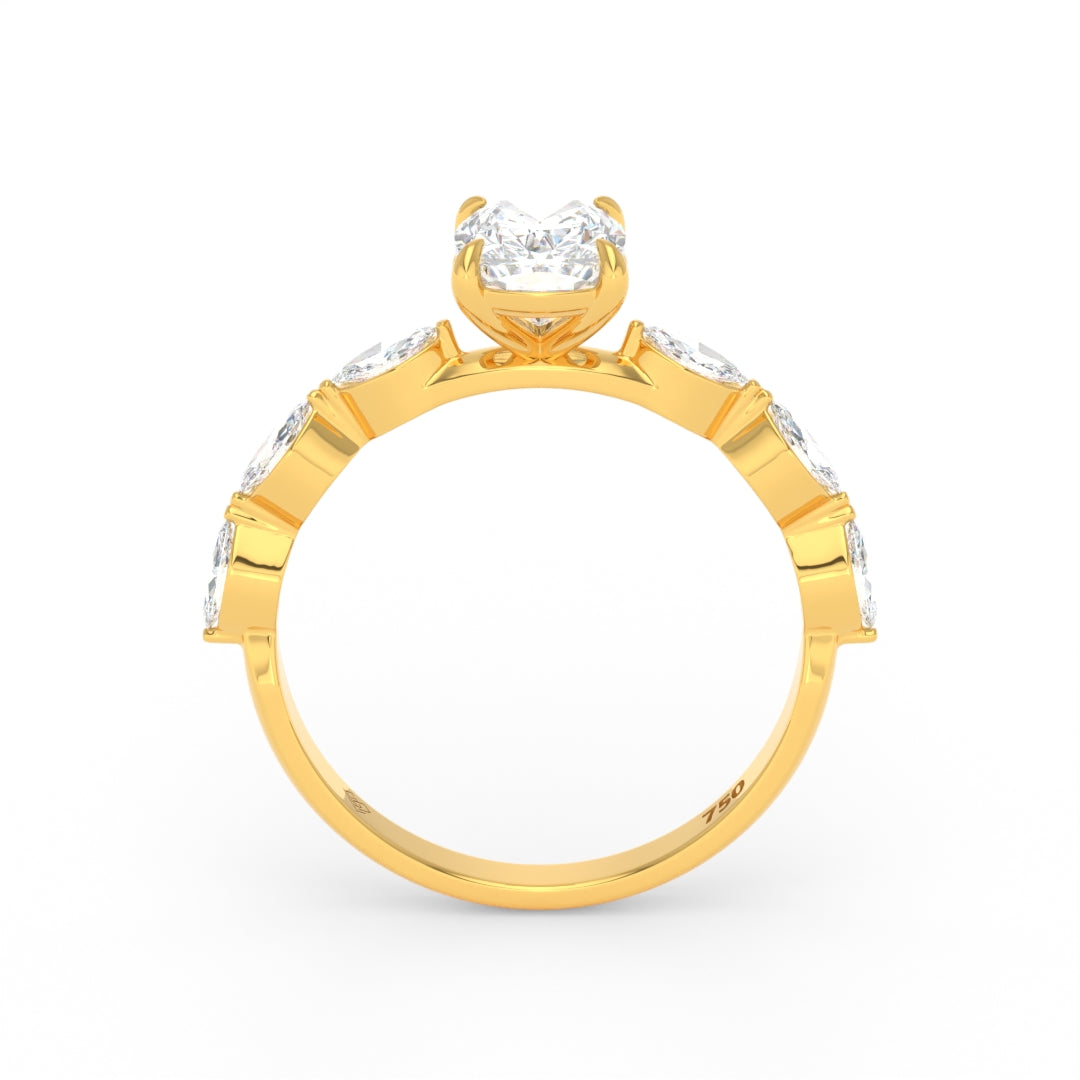 Kasandra Cushion Cut Diamond Engagement Ring With A Marquise Cut Diamond Band