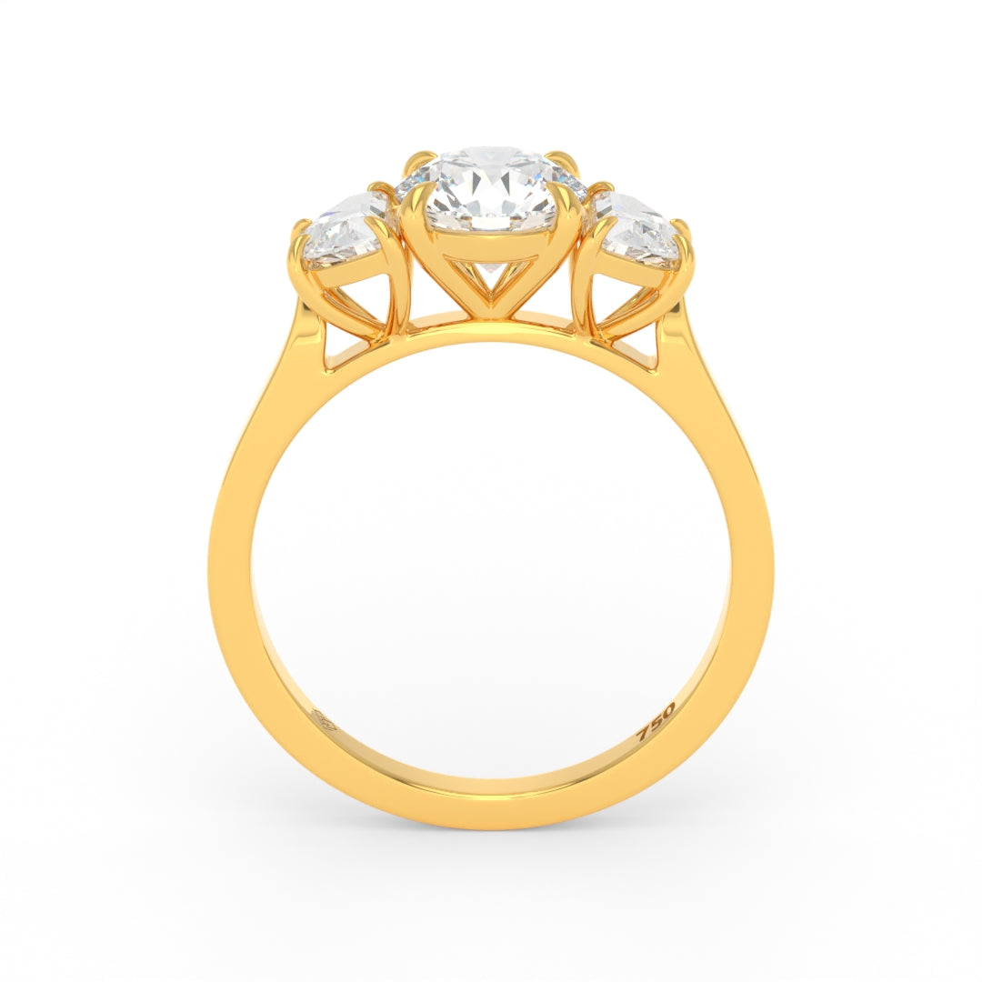 Kamala Round Brilliant Cut Diamond Engagement Ring With Half Moon Cut Side Diamond