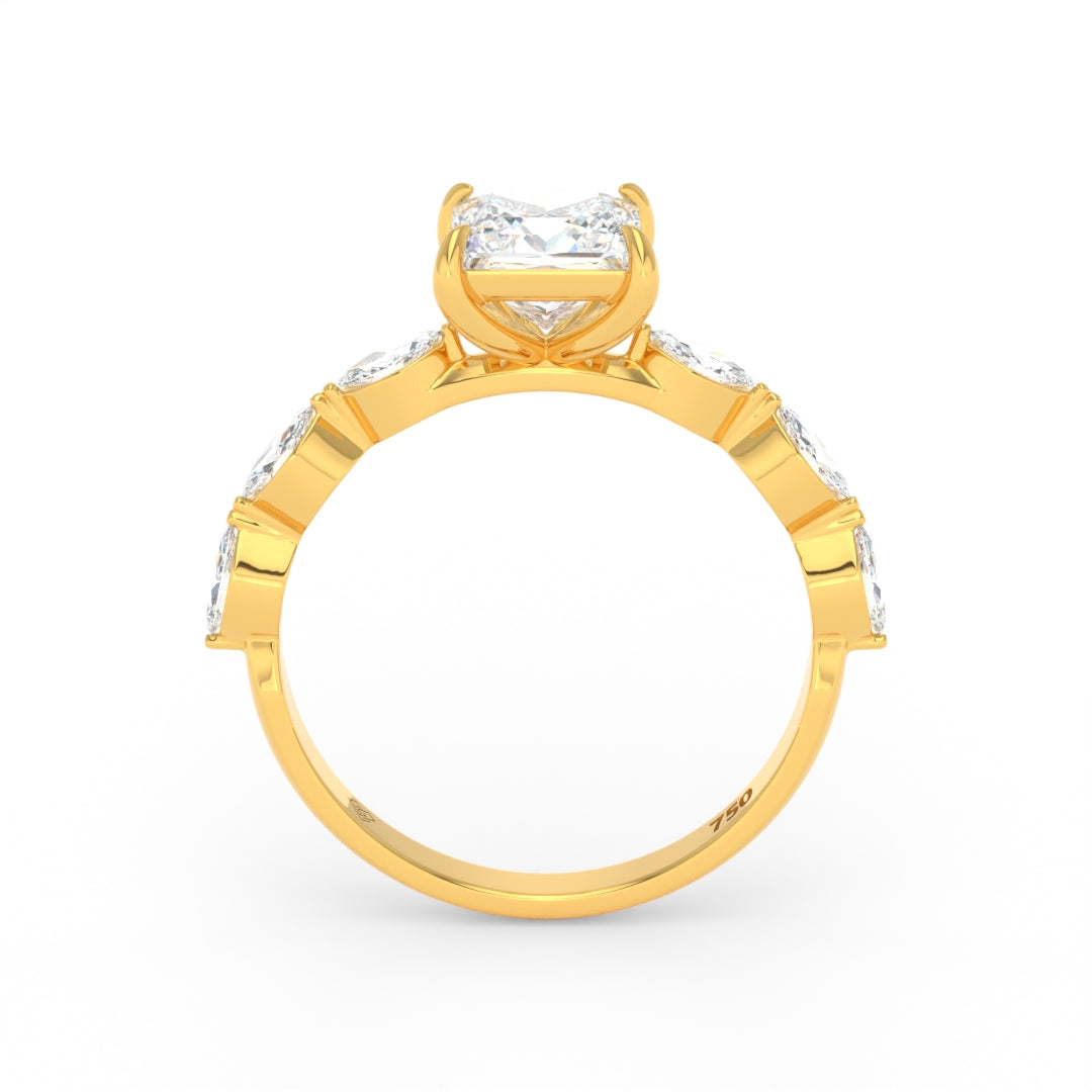Kasandra Princess Cut Diamond Engagement Ring With A Marquise Cut and Diamond Band