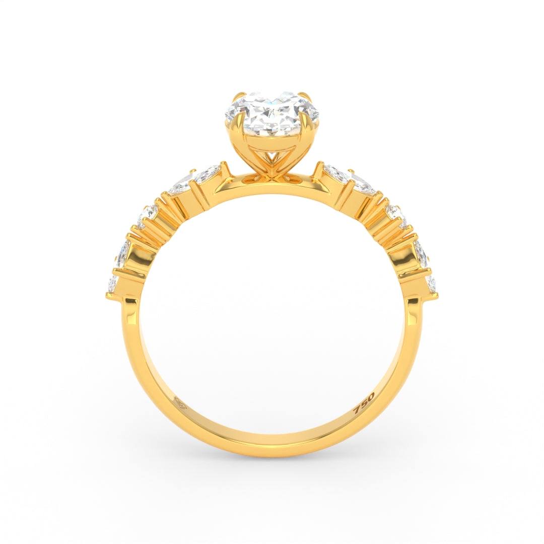 Elizabeth Oval Cut Diamond Engagement Ring With A Marquise And Round Cut Diamond Band.
