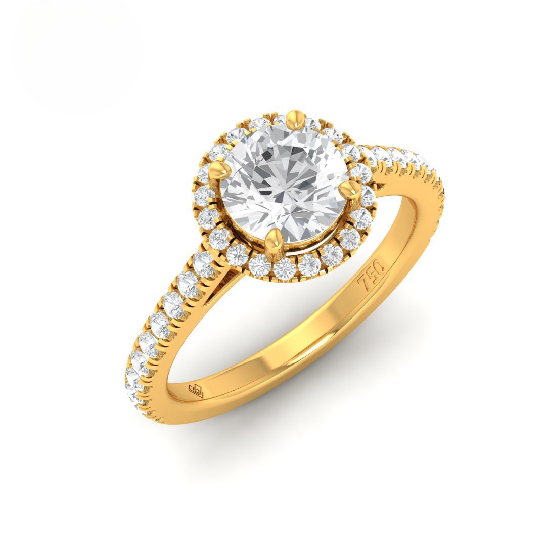 Bella Round Cut Diamond Engagement Ring with Diamond Halo & Diamond Band