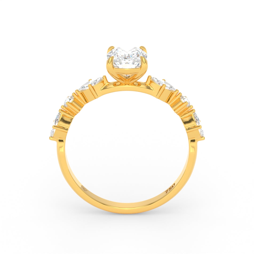 Elizabeth Cushion Diamond Engagement Ring With A Marquise and Round Cut Diamond Band