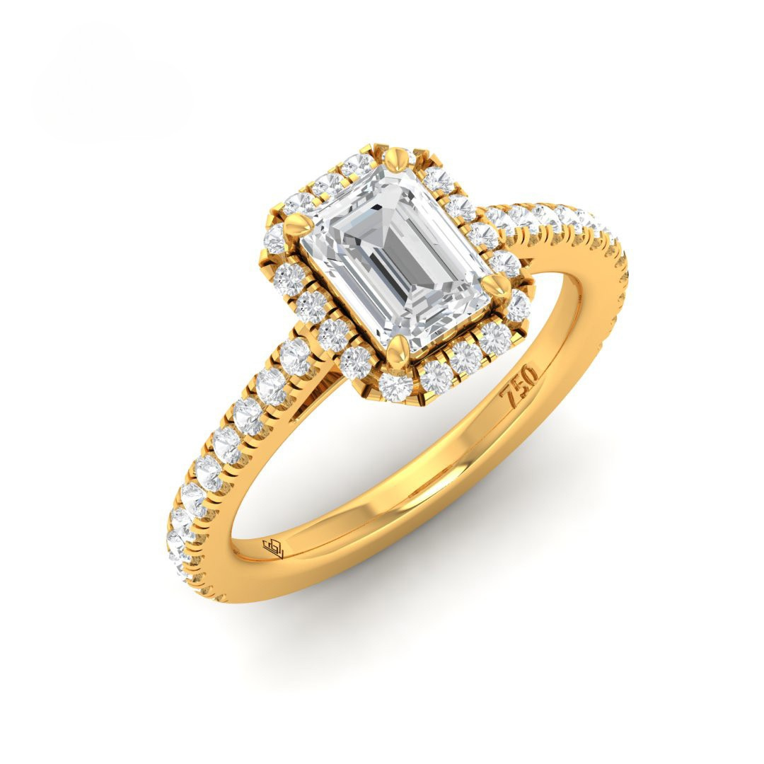 Bella Emerald Cut Diamond Engagement Ring with Diamond Halo & Diamond Band