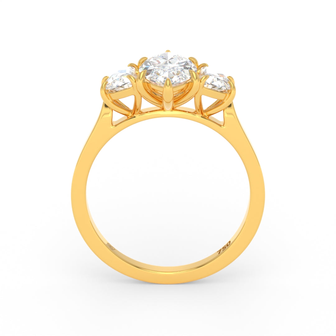 Kamala Marquise Cut Diamond Enagement Ring with Half Moon Cut Side Diamonds