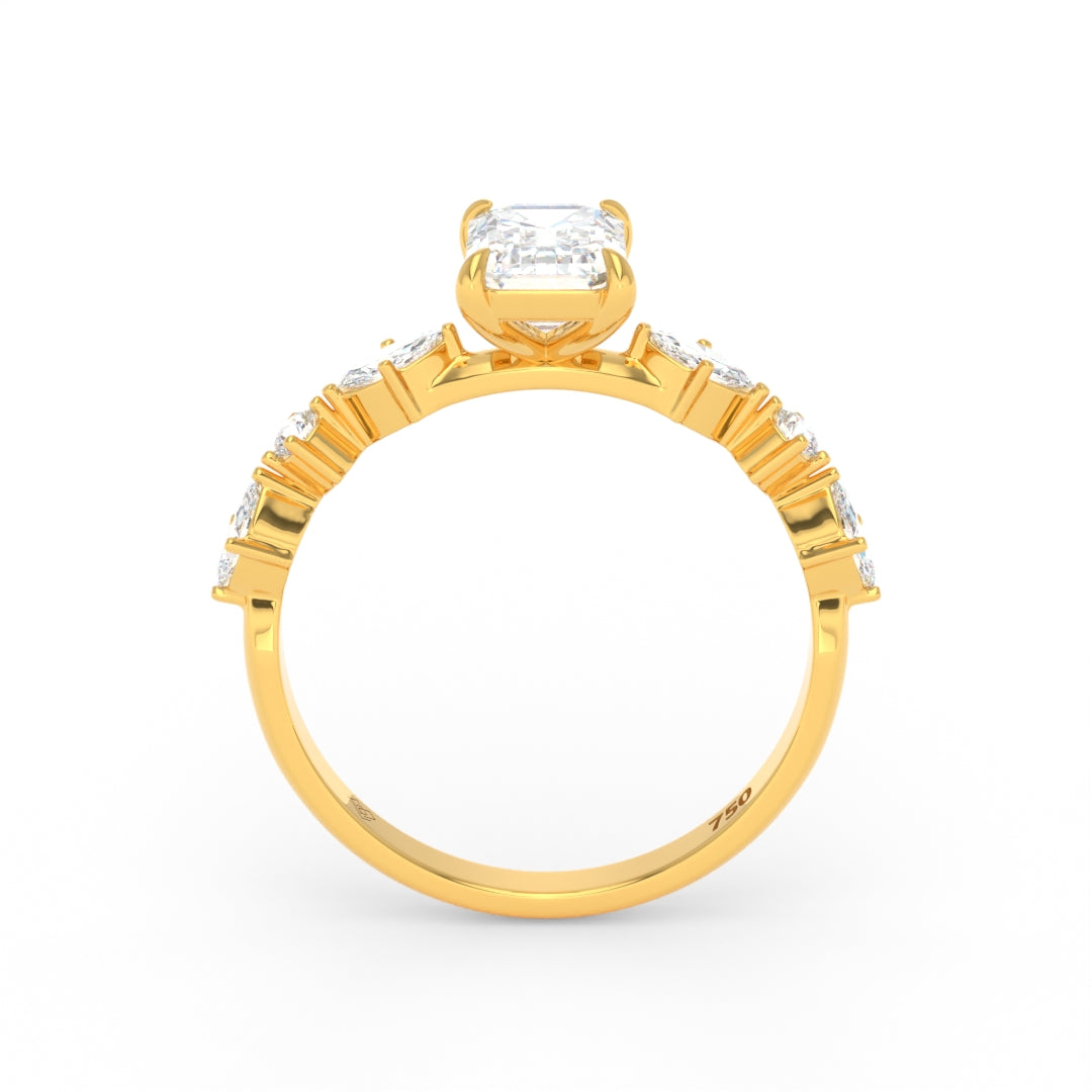 Elizabeth Emerald Cut Diamond Engagement Ring With A Marquise and Round Cut Diamond Band