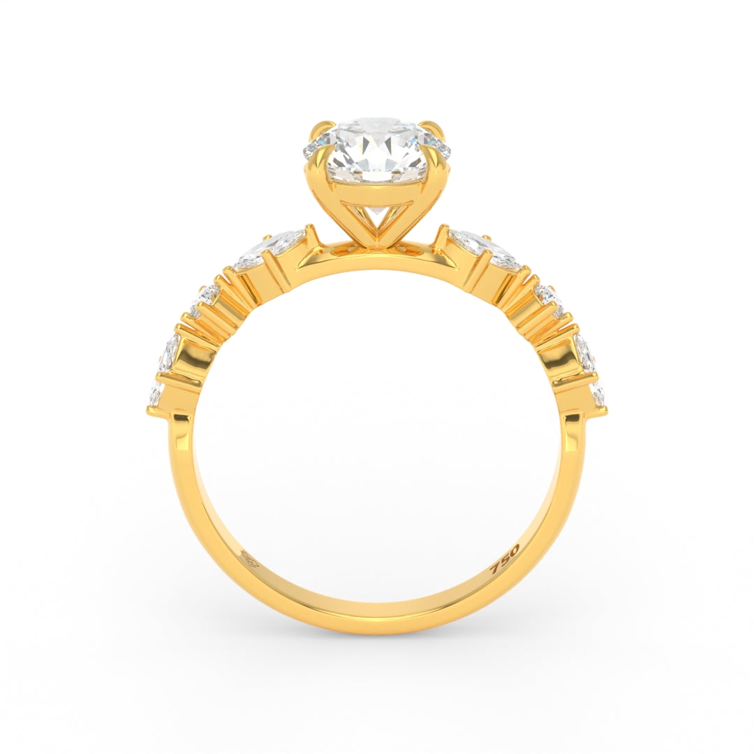 Elizabeth Round Brilliant Cut Diamond Engagement Ring With A Marquise And Round Cut Diamond Band