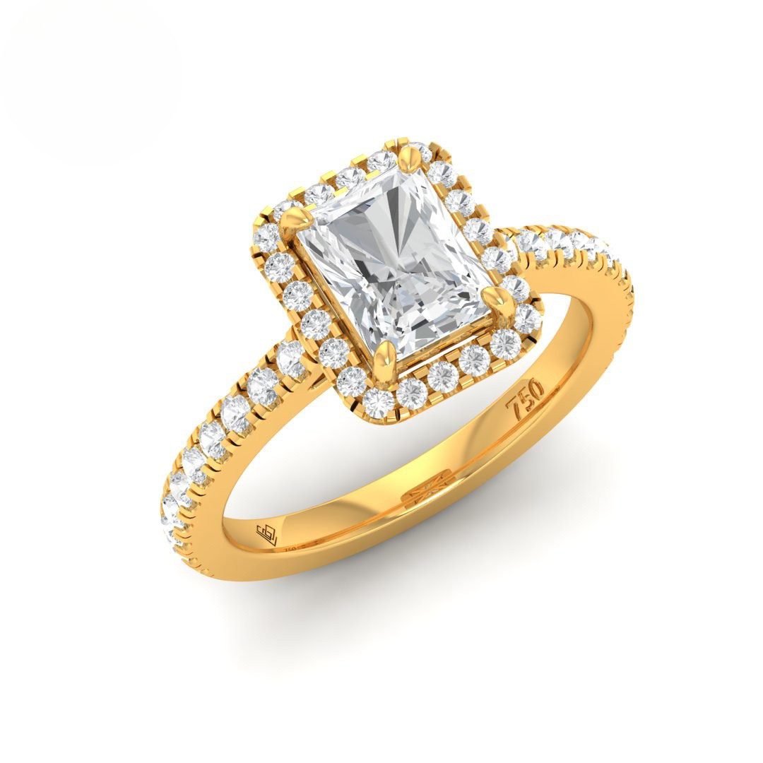 Bella Radiant Cut Diamond Engagement Ring with Diamond Halo & Diamond Band