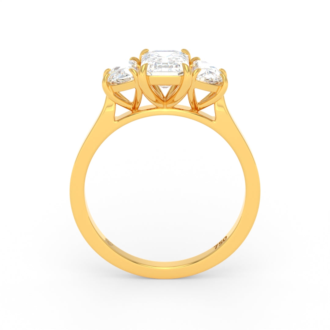 Kamala Emerald Cut Diamond Engagement Ring with Half Moon Cut Sides Diamonds