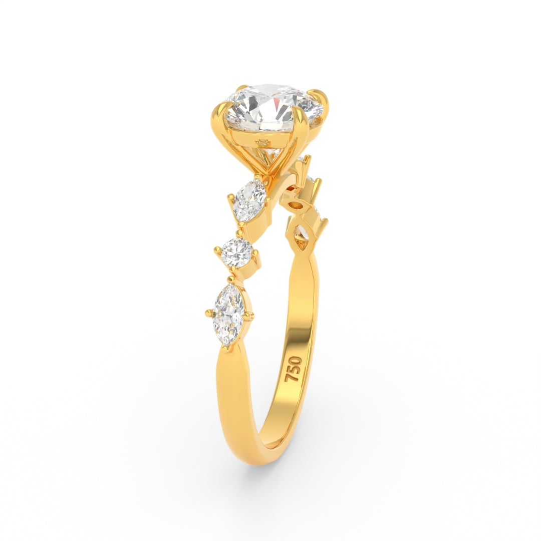 Elizabeth Round Brilliant Cut Diamond Engagement Ring With A Marquise And Round Cut Diamond Band