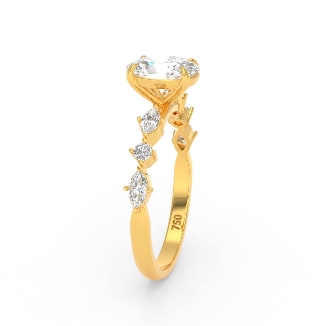 Elizabeth Oval Cut Diamond Engagement Ring With A Marquise And Round Cut Diamond Band.