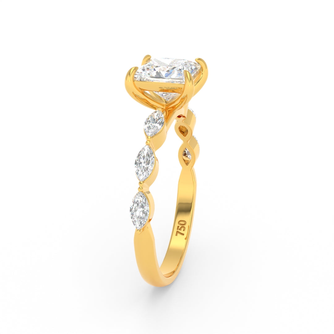 Kasandra Princess Cut Diamond Engagement Ring With A Marquise Cut and Diamond Band