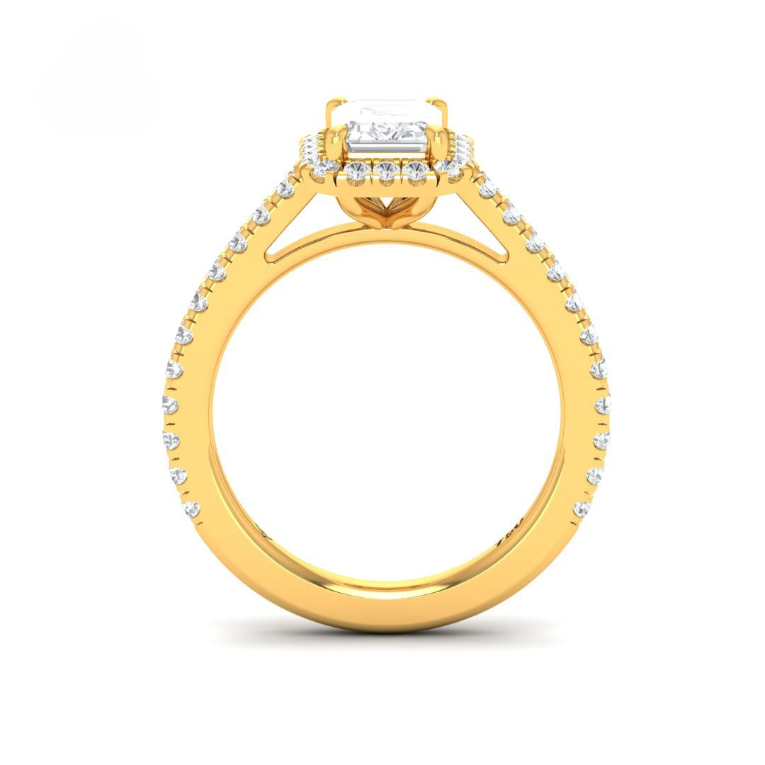 Bella Emerald Cut Diamond Engagement Ring with Diamond Halo & Diamond Band