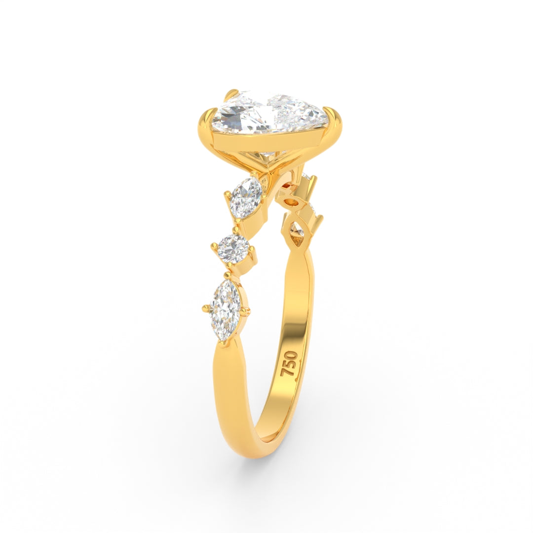 Elizabeth Heart Cut Diamond Engagement Ring With A Marquise and Round Cut Diamond Band