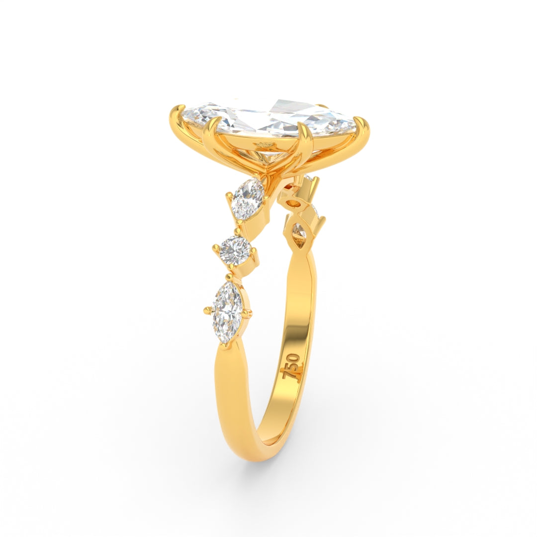Elizabeth Marquise Cut Diamond Engagement Ring With A Marquise and Round Cut Diamond Band