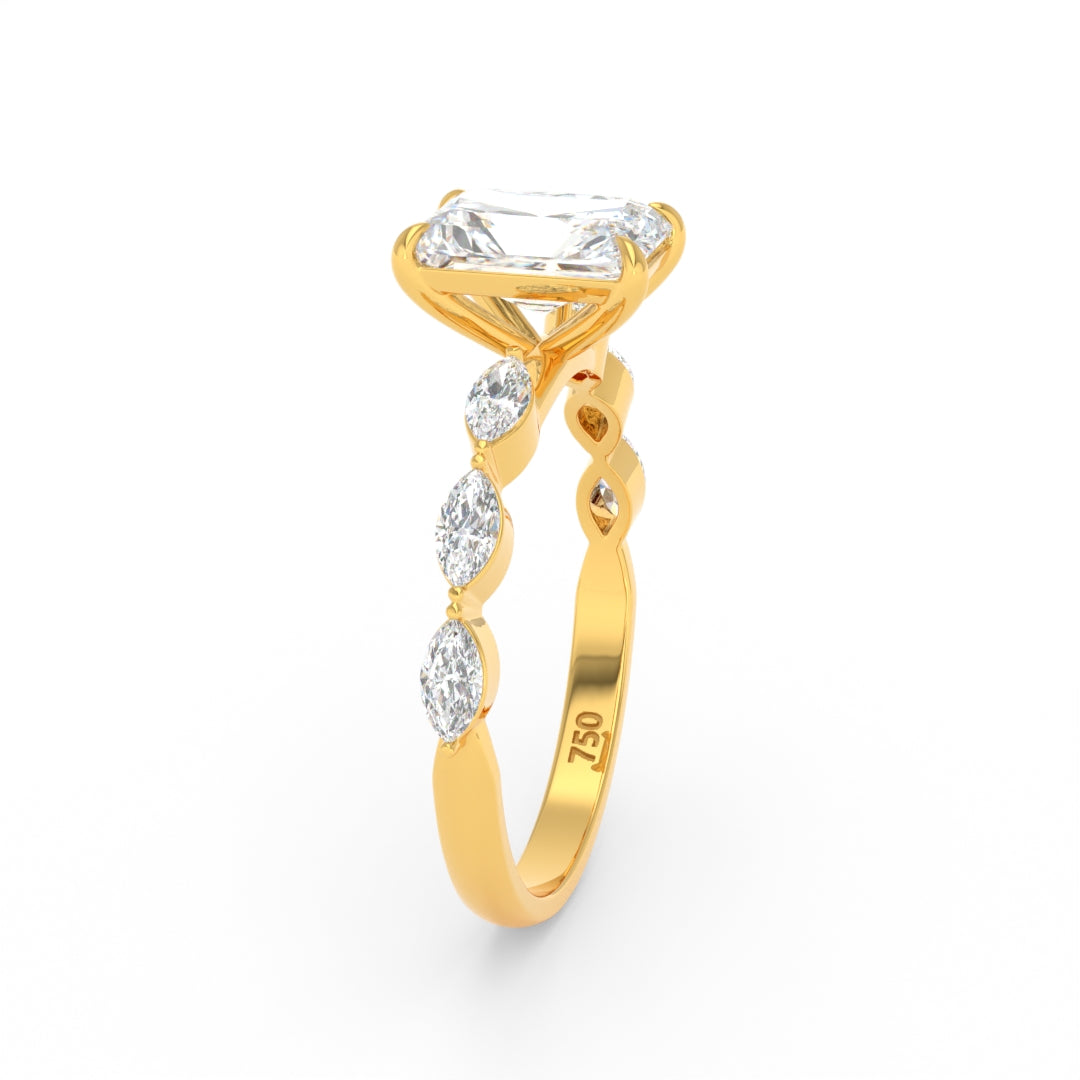 Bague de fiançailles Kasandra en diamant taille radiant avec anneau en diamant taille marquise