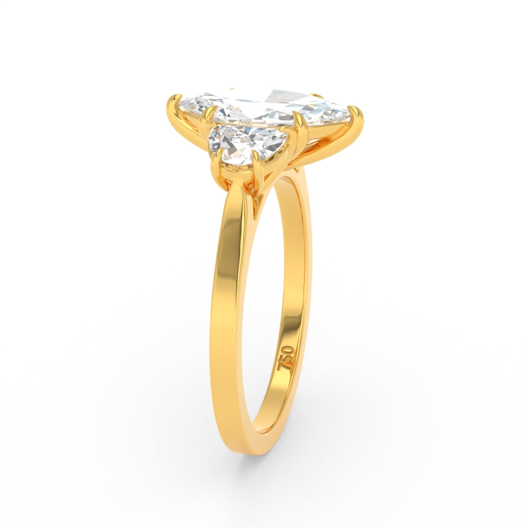 Kamala Marquise Cut Diamond Enagement Ring with Half Moon Cut Side Diamonds