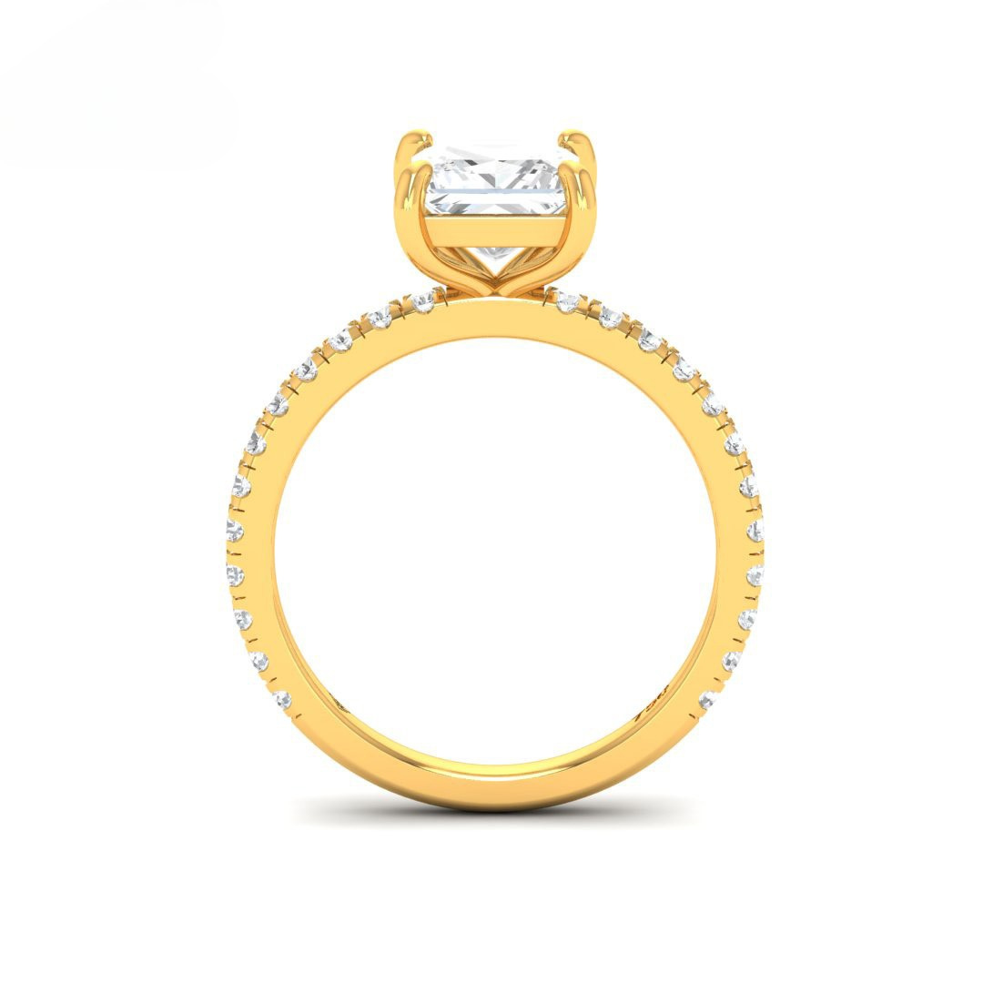 Princess cut lab grown diamond engagement ring with yellow gold band and diamond accents by Love Grown Diamonds