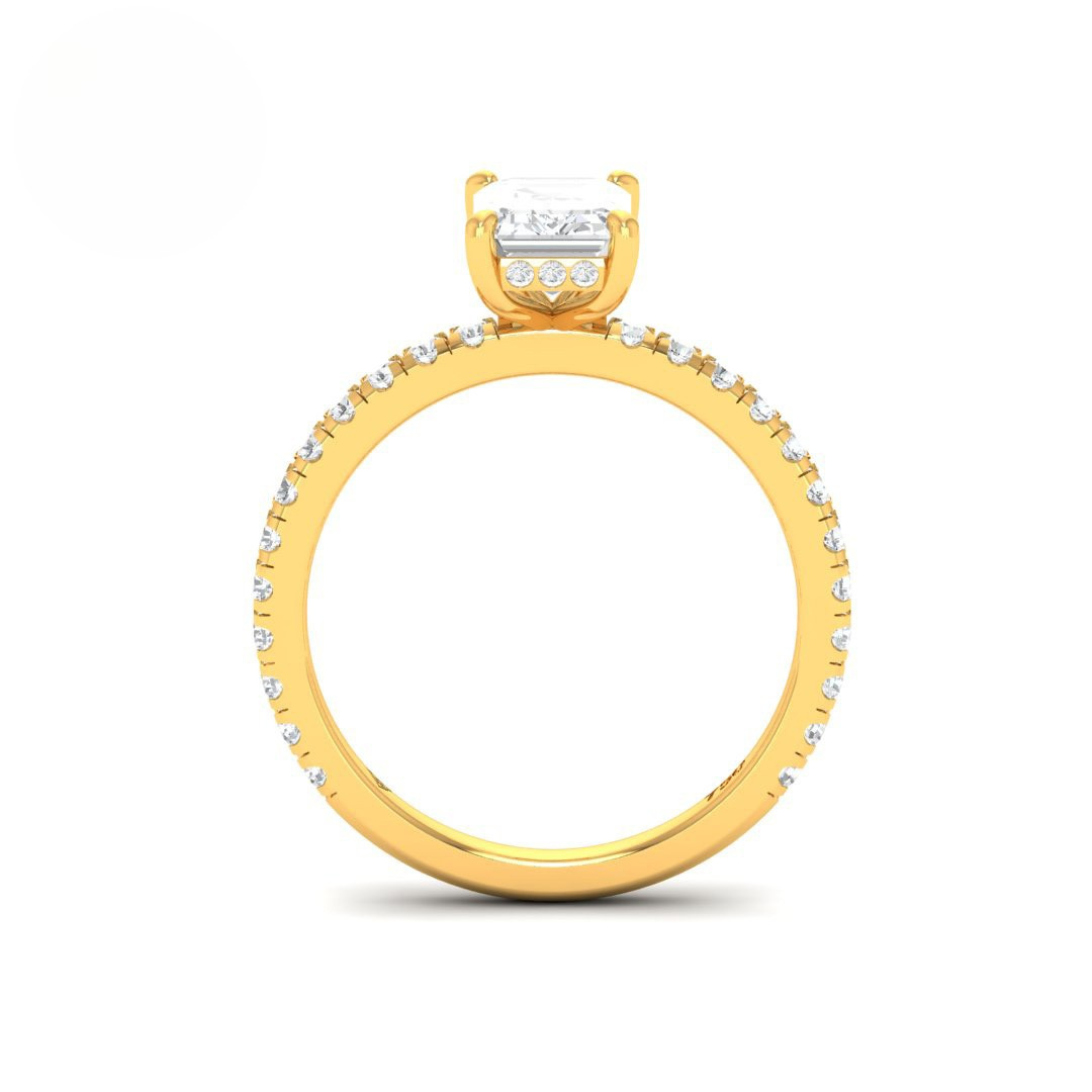 Chloé Emerald Cut Diamond Engagement Ring with Diamond Hidden Halo and Diamond Band