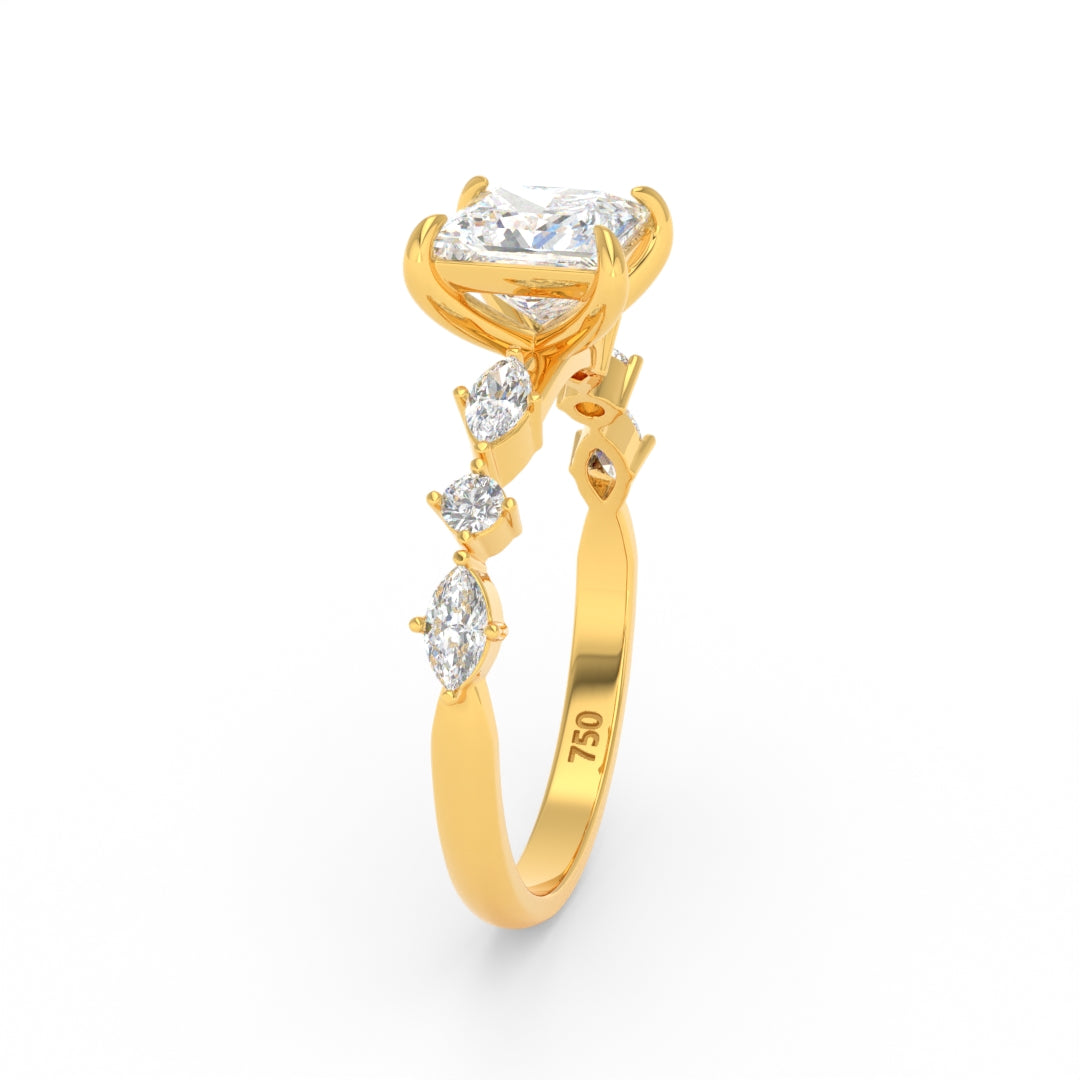 Elizabeth Princess Cut Diamond Engagement Ring With A Marquise and Round Cut Diamond Band