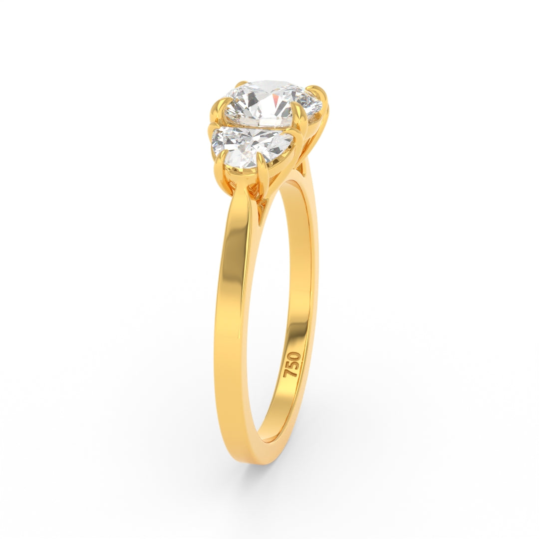 Kamala Round Brilliant Cut Diamond Engagement Ring With Half Moon Cut Side Diamond