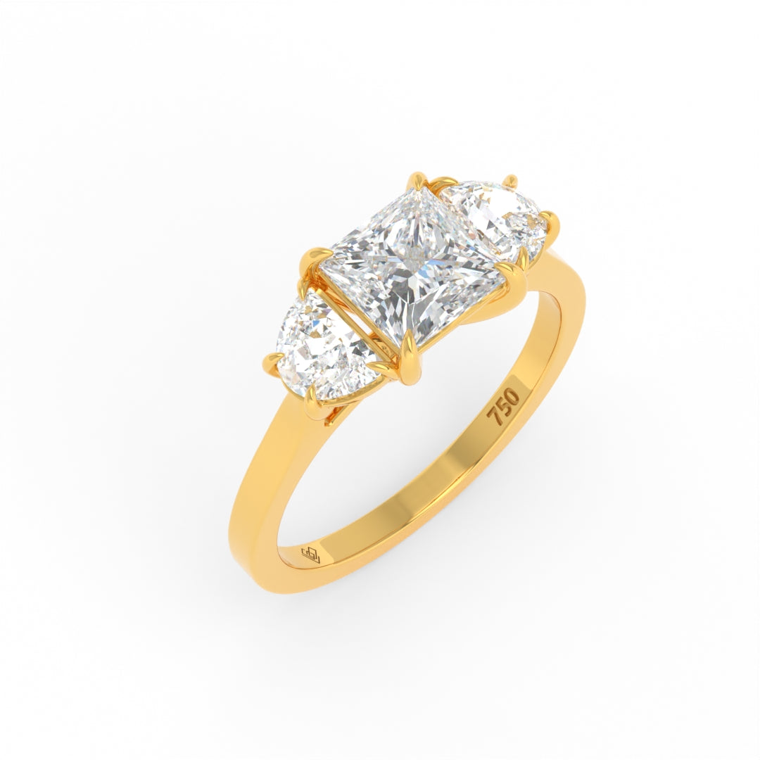 Kamala Princess Cut Diamond Engagement Ring with Half Moon Sides