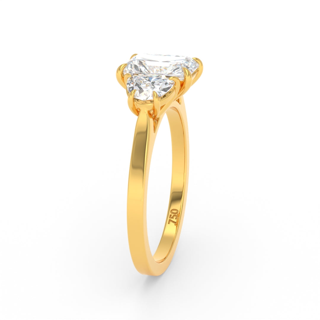 Kamala Radiant Cut Diamond Engagement Ring With Half Moon Cut Side Diamond