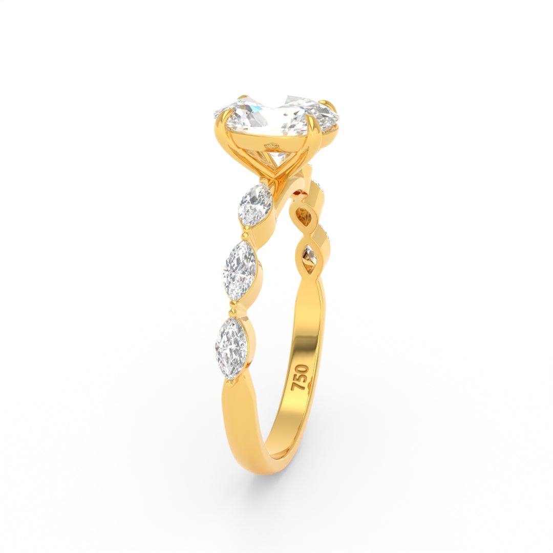 Kasandra Oval Cut Diamond Engagement Ring With A Marquise Cut Diamond Band