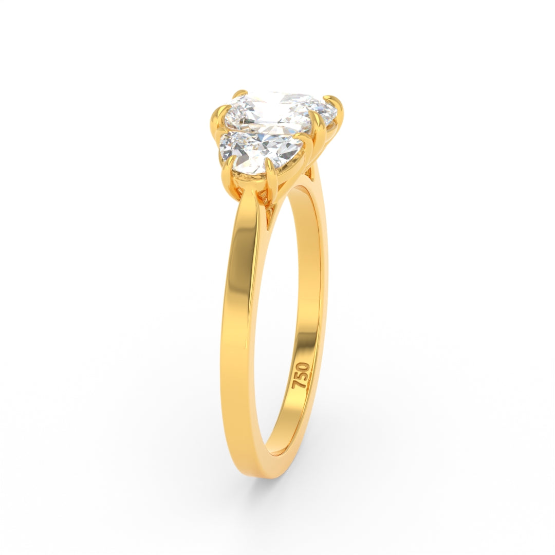 Kamala Cushion Cut Diamond Engagement Ring with Half Moon Cut Side Diamonds