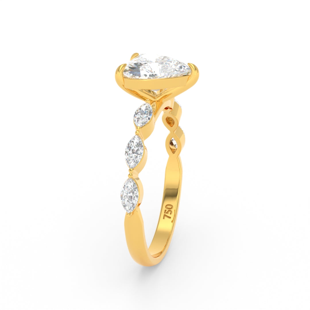 Kasandra Heart Cut Diamond Engagement RIng With A Marquise Cut Diamond Band