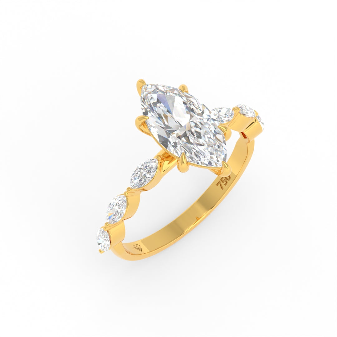 Kasandra Marquise Cut Diamond Engagement Ring With A Marquise Cut Diamond Band
