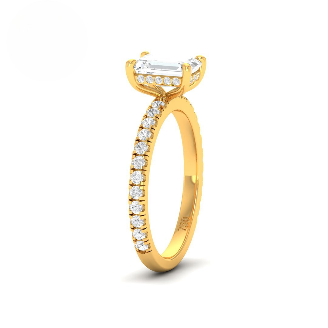 Chloé Emerald Cut Diamond Engagement Ring with Diamond Hidden Halo and Diamond Band