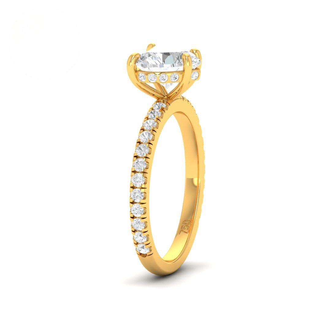 Bague de fiançailles Chloé en diamant taille cœur avec halo de diamants cachés et anneau serti de diamants