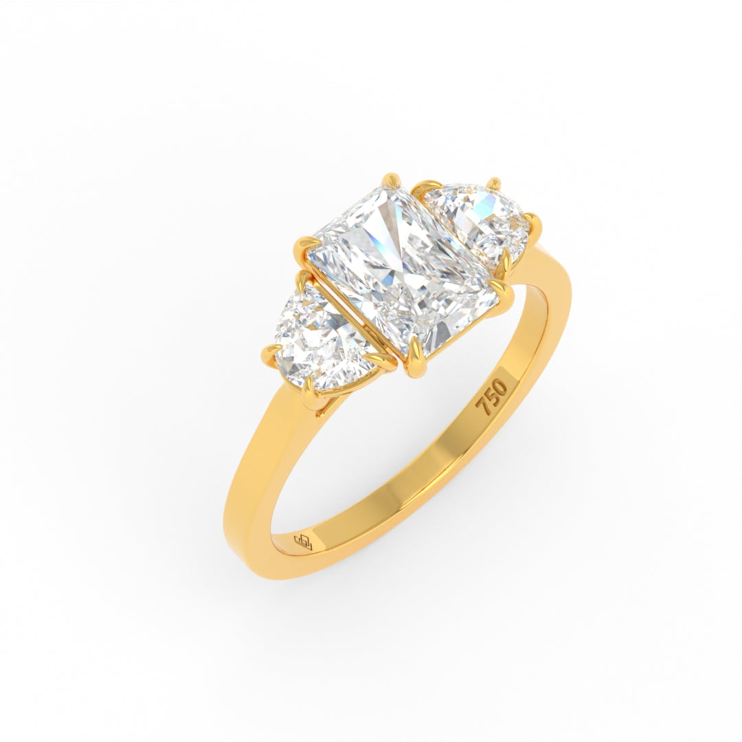 Kamala Radiant Cut Diamond Engagement Ring With Half Moon Cut Side Diamond
