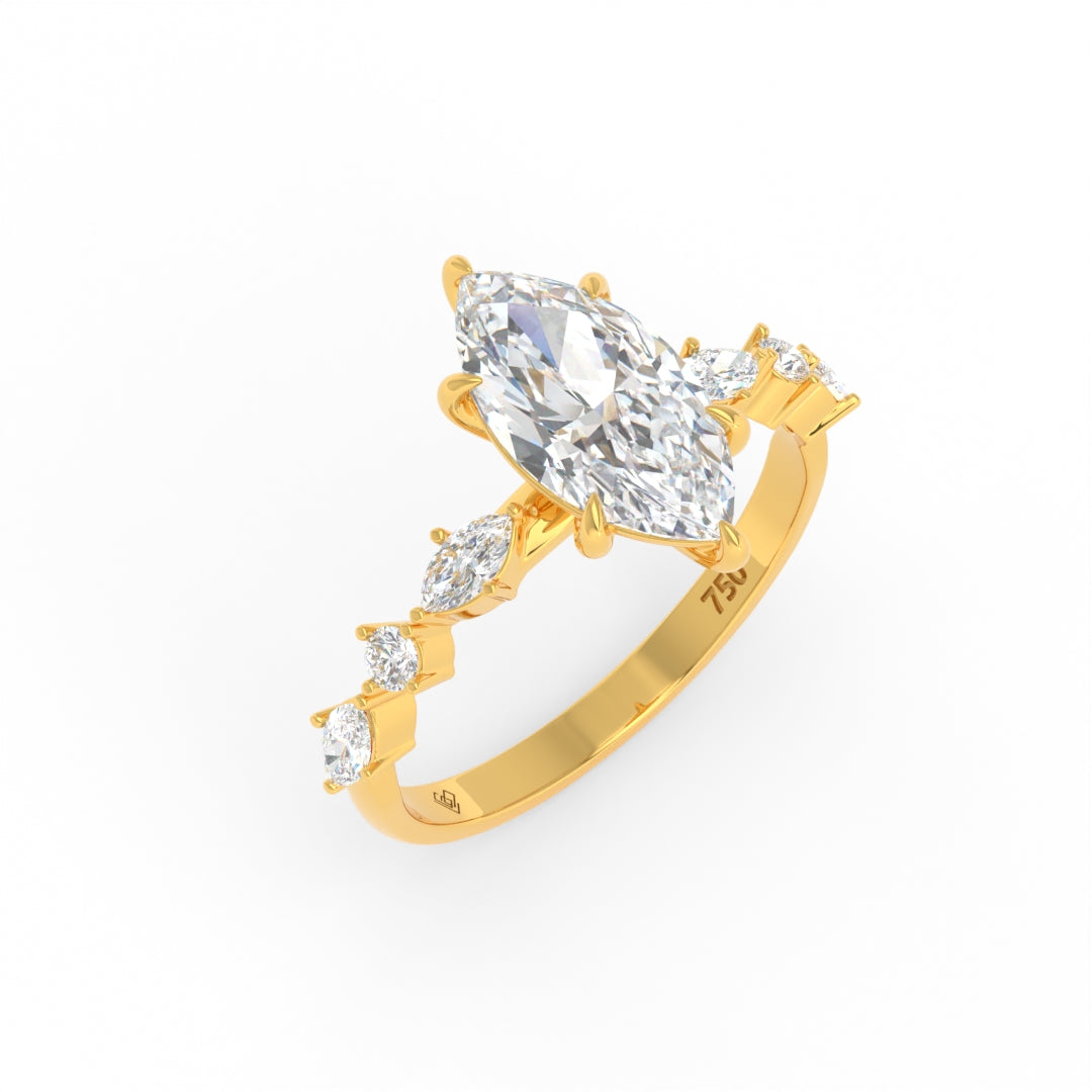 Elizabeth Marquise Cut Diamond Engagement Ring With A Marquise and Round Cut Diamond Band